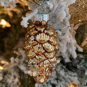 Martha Stewart Gold MINI PEARLS PINECONE GLASS CHRISTMAS TREE Ornaments set 12